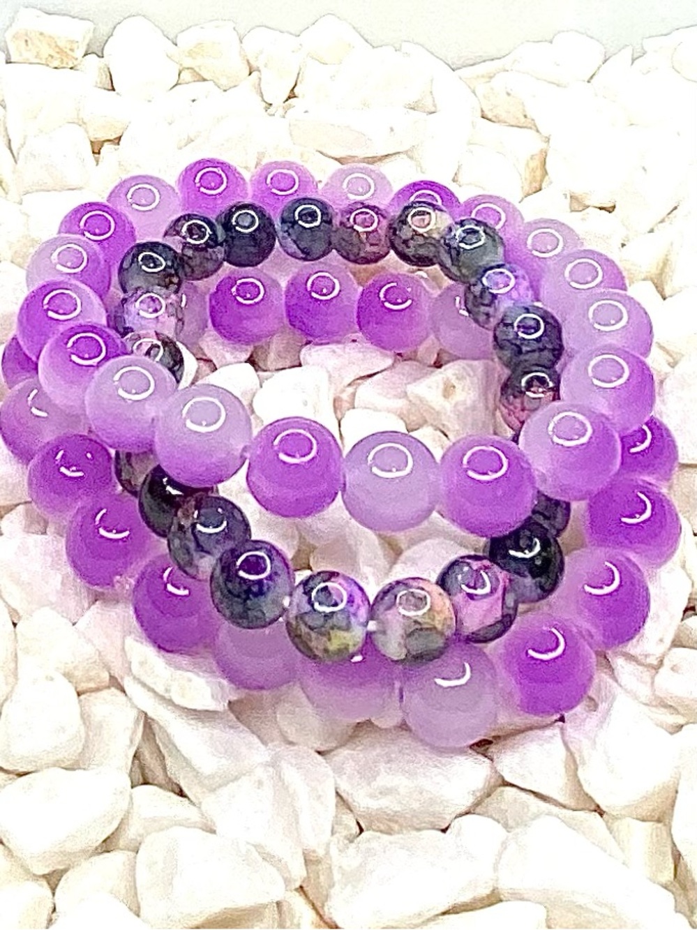 Purple Beaded Stretch Bracelet Set - Women Jewelry